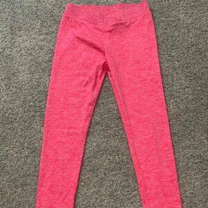 V-Waisted Cinched Bottom Athleisure Leggings in Hot Pink & Dash of White Blended